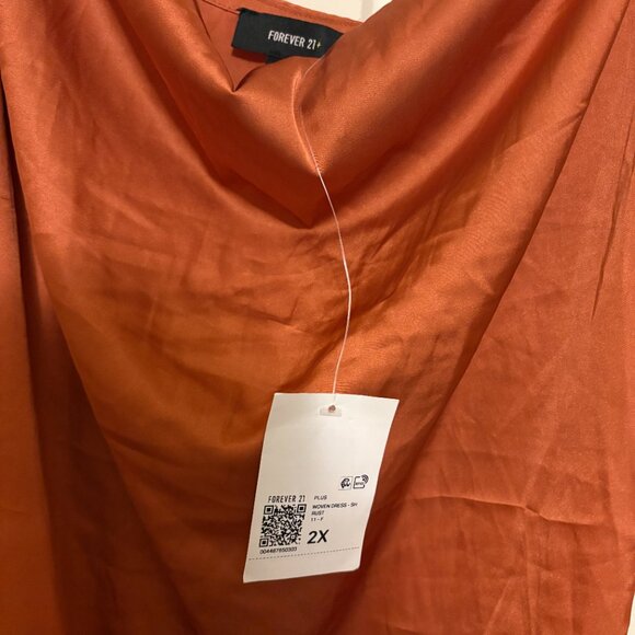 Forever 21 Woven Dress 2X Rust Orange Ruched Size Spaghetti Straps Short NWT NEW - Picture 2 of 4
